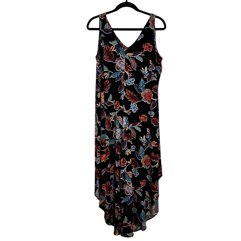 Ivy Road Floral Wide Leg Jumpsuit Black V-Neck Sleeveless Draped Culottes L